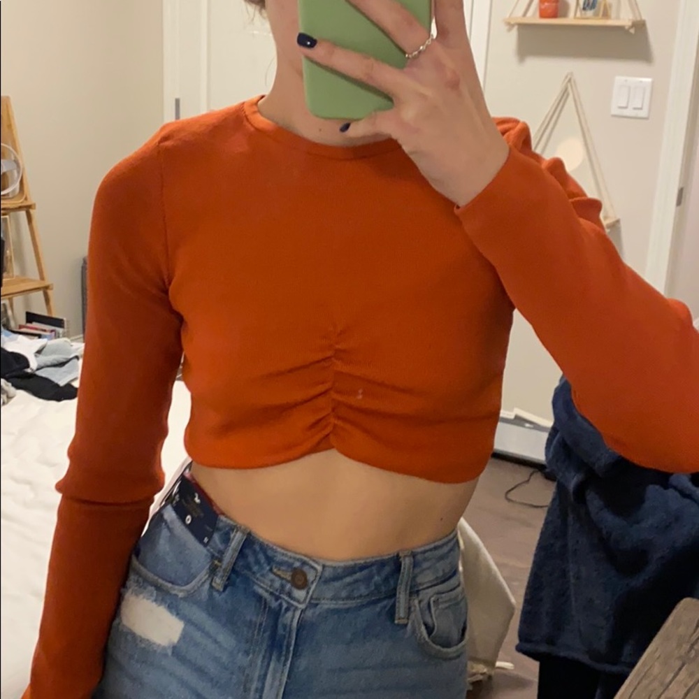 ZARA Long Sleeve Ruched Crop Top
